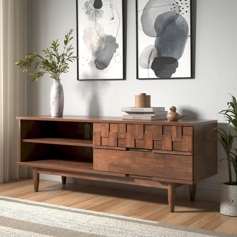 Bardolino Mid-Century Wood 2-Drawer TV Stand - 59-Inch