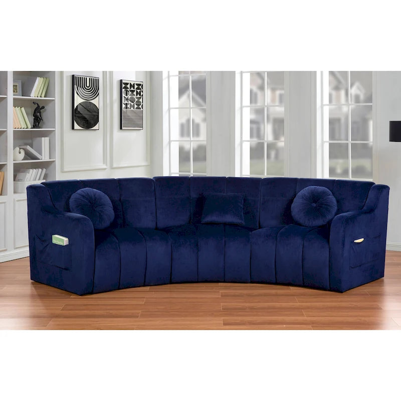 Velvet Curved sofa 3 Seats Symmetrical Modular legless sofa Corner Sectional Round couches - 127