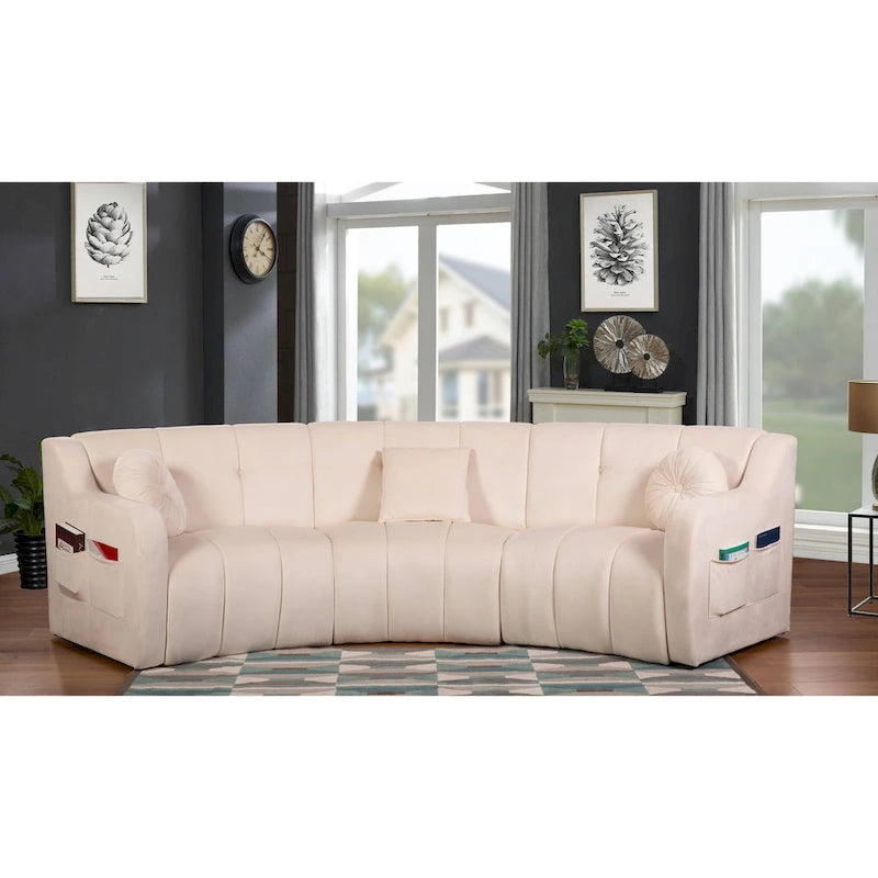 Velvet Curved sofa 3 Seats Symmetrical Modular legless sofa Corner Sectional Round couches - 127