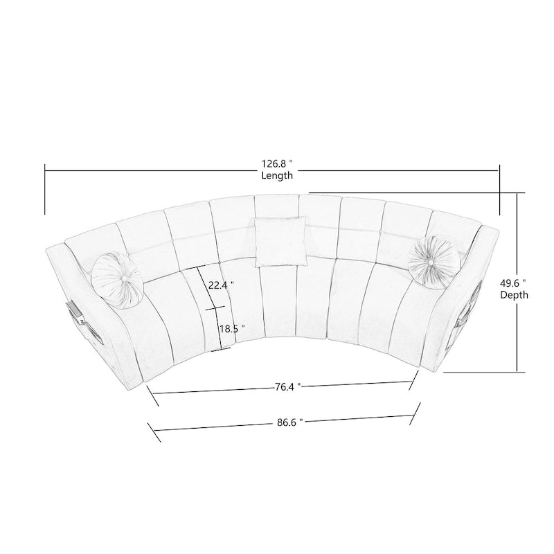 Velvet Curved sofa 3 Seats Symmetrical Modular legless sofa Corner Sectional Round couches - 127