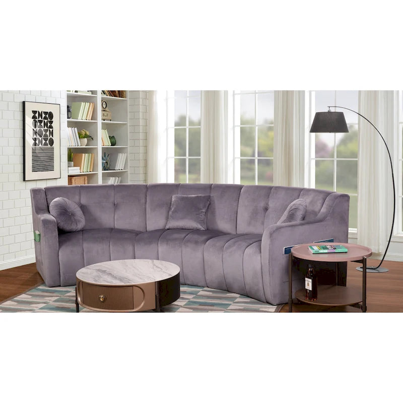 Velvet Curved sofa 3 Seats Symmetrical Modular legless sofa Corner Sectional Round couches - 127