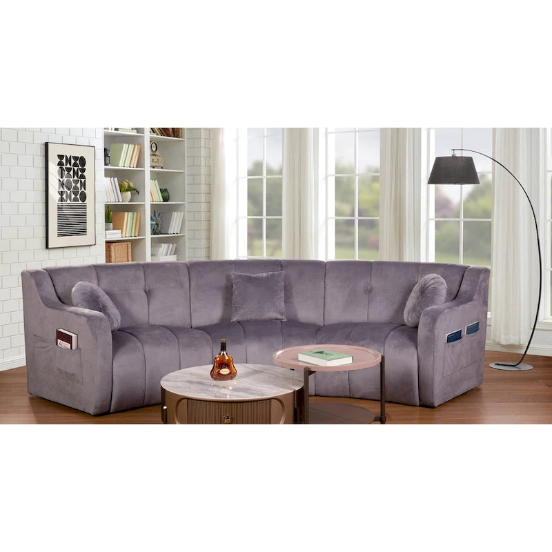 Velvet Curved sofa 3 Seats Symmetrical Modular legless sofa Corner Sectional Round couches - 127
