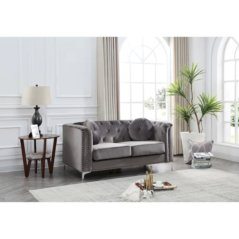Pompano Velvet Button Tufted Loveseat