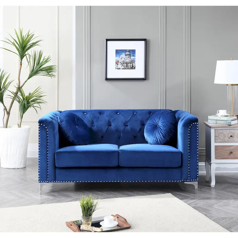 Pompano Velvet Button Tufted Loveseat