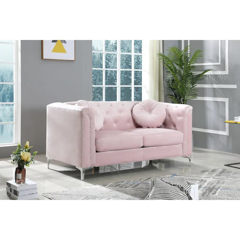 Pompano Velvet Button Tufted Loveseat