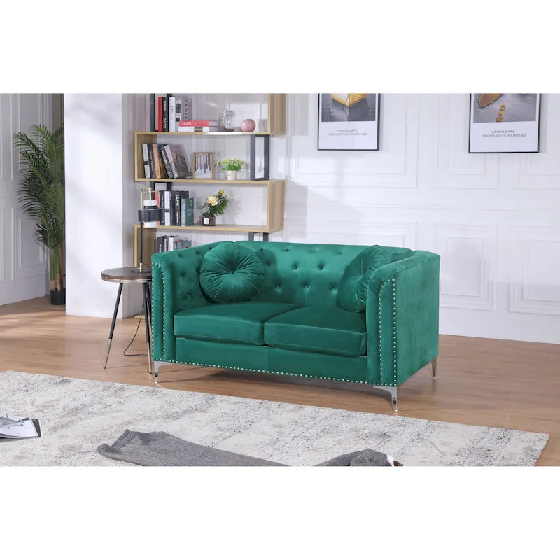 Pompano Velvet Button Tufted Loveseat