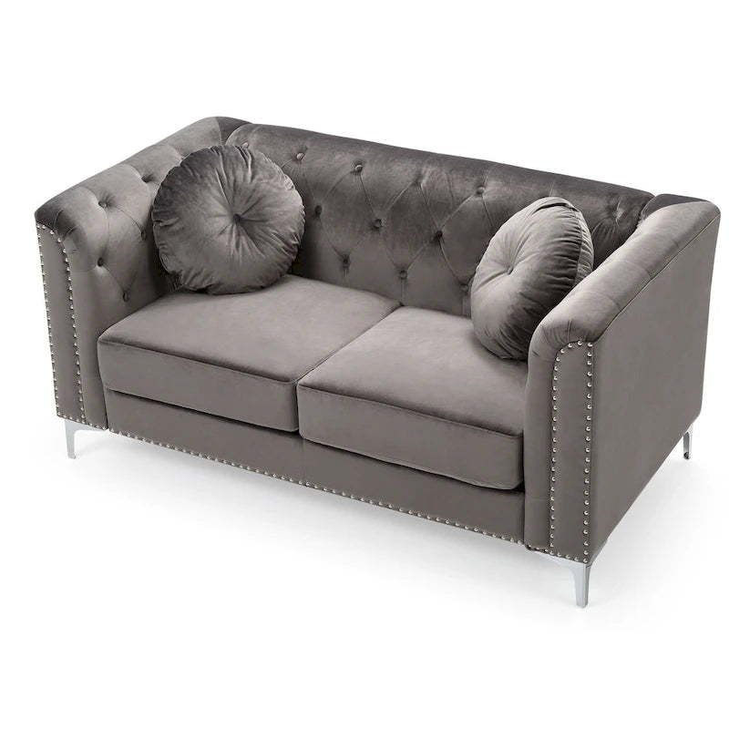 Pompano Velvet Button Tufted Loveseat