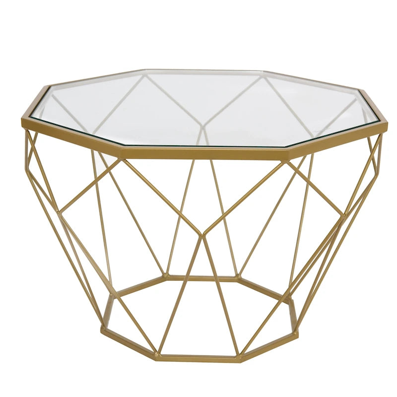 Malibu 22 Modern Octagon Center Coffee Table with Tempered Glass Table top & Sturdy Metal Geometric Base for Living Room Office