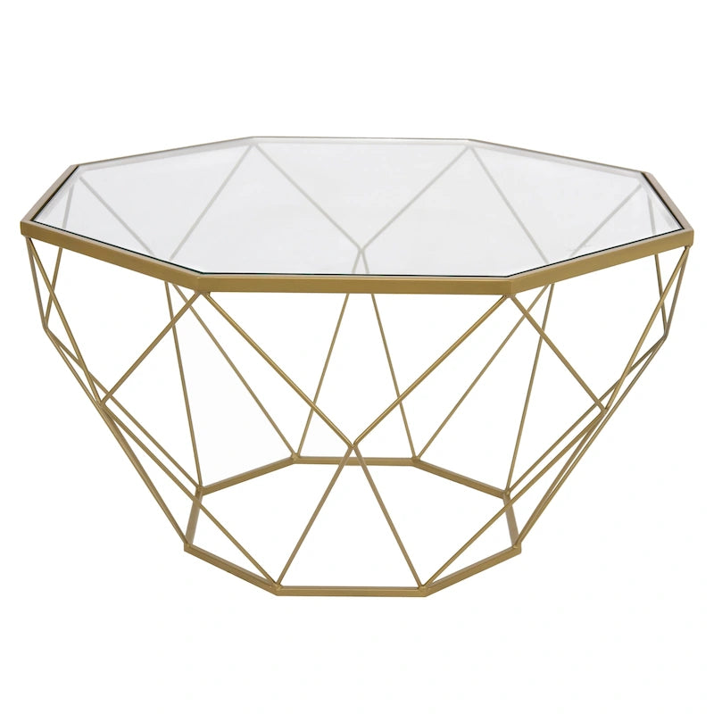 Malibu 22 Modern Octagon Center Coffee Table with Tempered Glass Table top & Sturdy Metal Geometric Base for Living Room Office