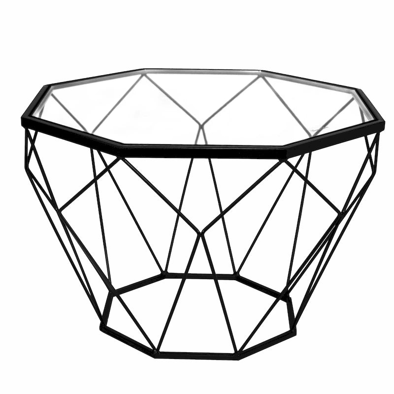 Malibu 22 Modern Octagon Center Coffee Table with Tempered Glass Table top & Sturdy Metal Geometric Base for Living Room Office