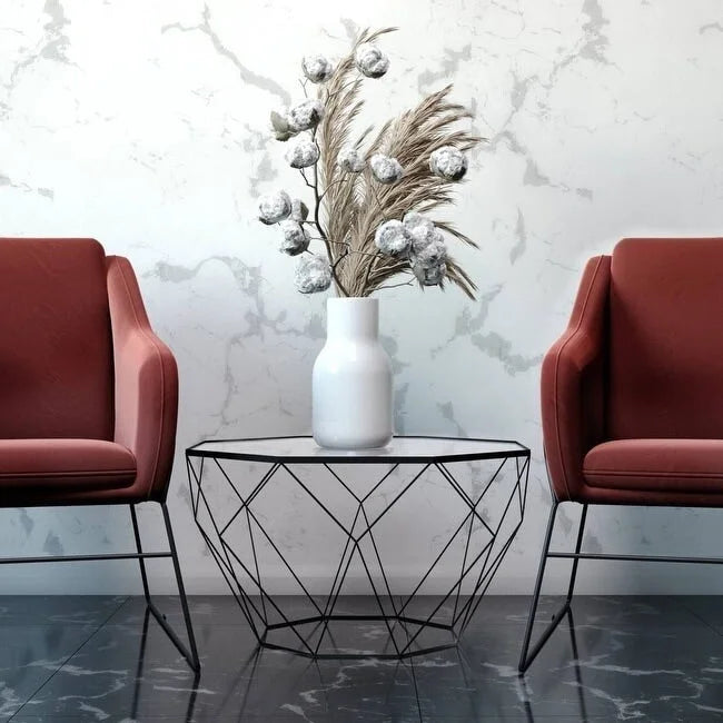 Malibu 22 Modern Octagon Center Coffee Table with Tempered Glass Table top & Sturdy Metal Geometric Base for Living Room Office