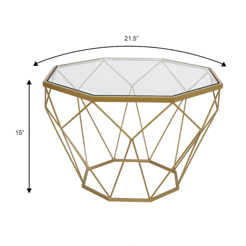 Malibu 22 Modern Octagon Center Coffee Table with Tempered Glass Table top & Sturdy Metal Geometric Base for Living Room Office