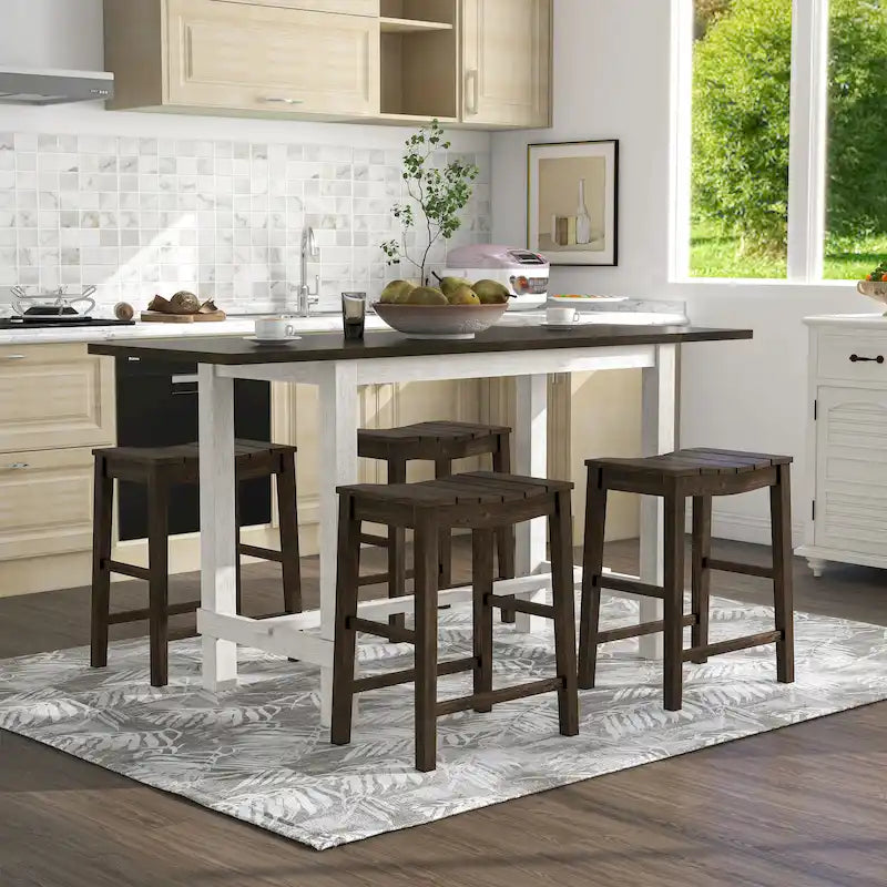 Tarala Farmhouse Wood 5-Piece Counter Height Table and Stool Set by Furniture of America