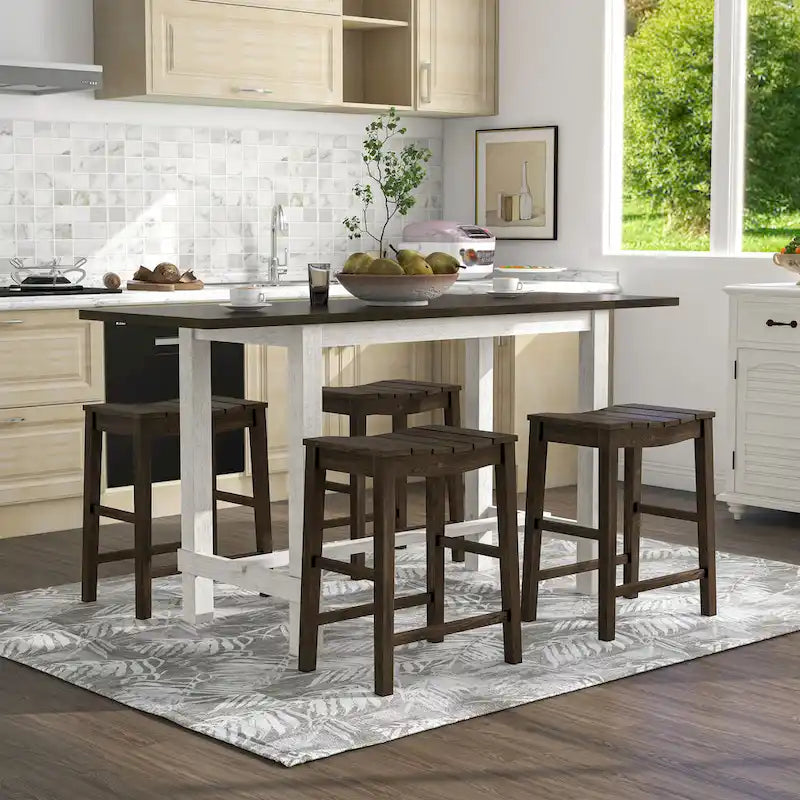 Tarala Farmhouse Wood 5-Piece Counter Height Table and Stool Set by Furniture of America