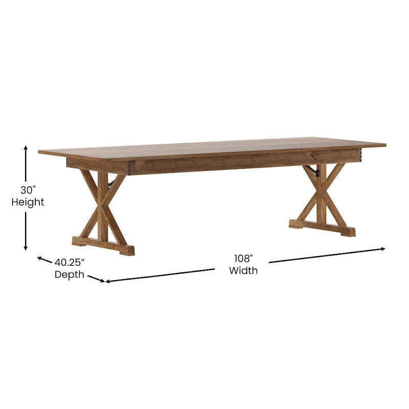 9' x 40 Rectangular Antique Rustic Solid Pine Folding Dining Table