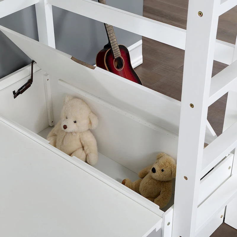 Furniture of America Wegh Solid Wood Twin Size Loft Bed with Workstation and Hidden Storage