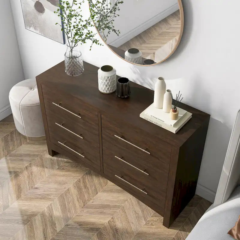 Malgan Traditional Walnut 56-inch Wide 6-Drawer Double Dresser by Furniture of America