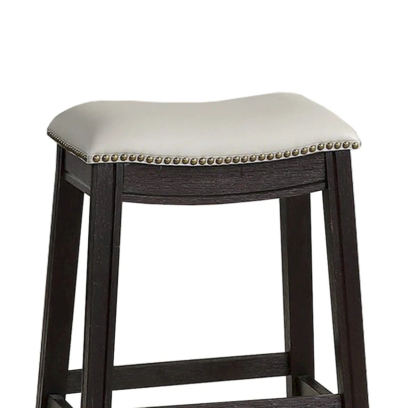 Curved Leatherette Counter Stool with Nailhead Trim, Set of 2, Gray