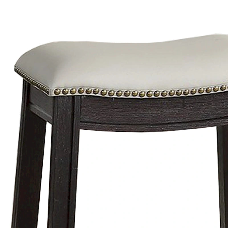 Curved Leatherette Counter Stool with Nailhead Trim, Set of 2, Gray