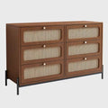 Modern Cannage Rattan Wood Closet 6-Drawer Dresser