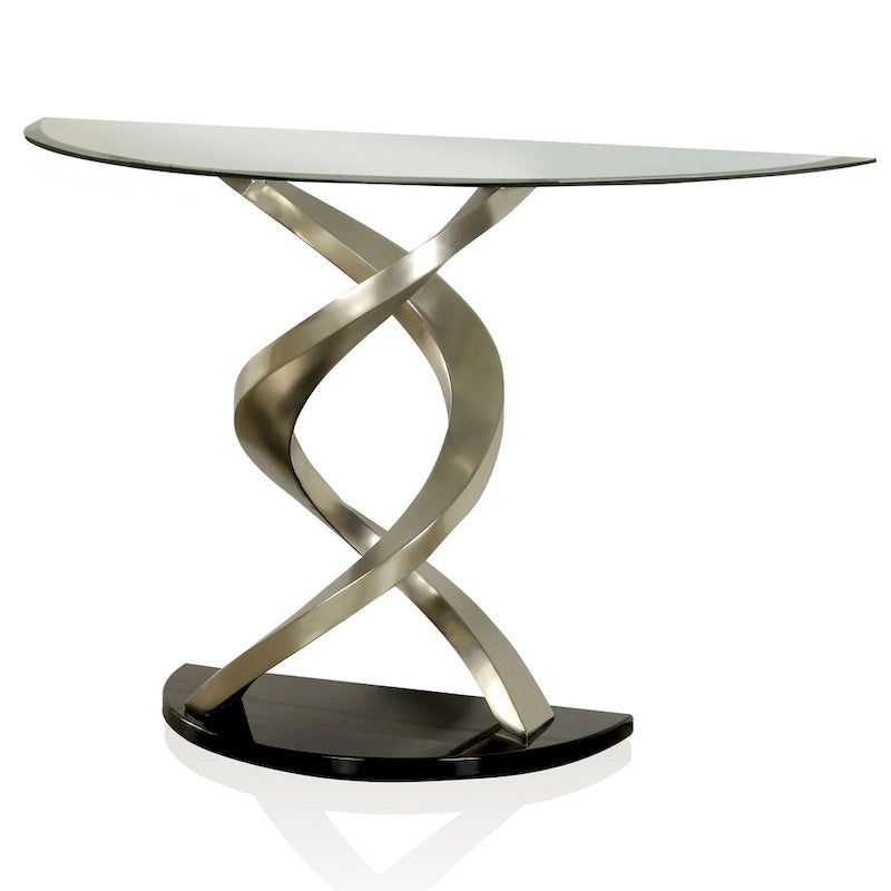 Sele Contemporary Silver 45-inch Glass Top Half-moon Sofa Table by Furniture of America