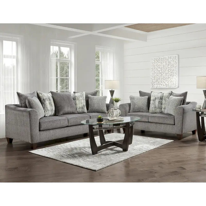 Roundhill Furniture Davoz 2-Piece Living Room Set, Sofa and Loveseat, Tori Slate