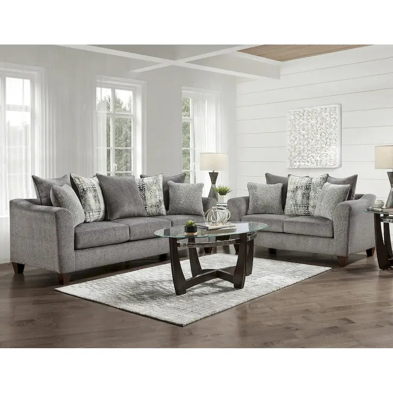 Roundhill Furniture Davoz 2-Piece Living Room Set, Sofa and Loveseat, Tori Slate