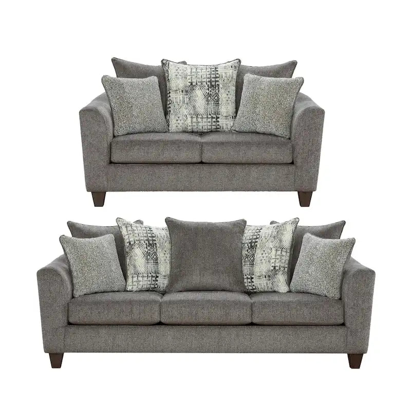Roundhill Furniture Davoz 2-Piece Living Room Set, Sofa and Loveseat, Tori Slate