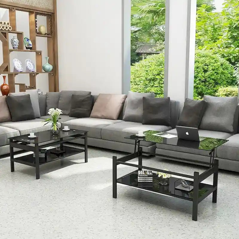 Glass Lift Top Coffee Table, Black