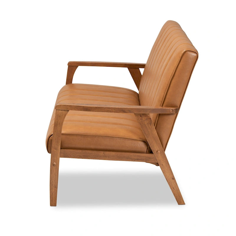 Nikko Tan Faux Leather and Walnut finished Wood Sofa