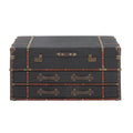 Faux Leather or Linen Fabric Trunk 2 Drawer Coffee Table with Buckle Hinged Top - Dark Blue or Brown - Roche River Decor