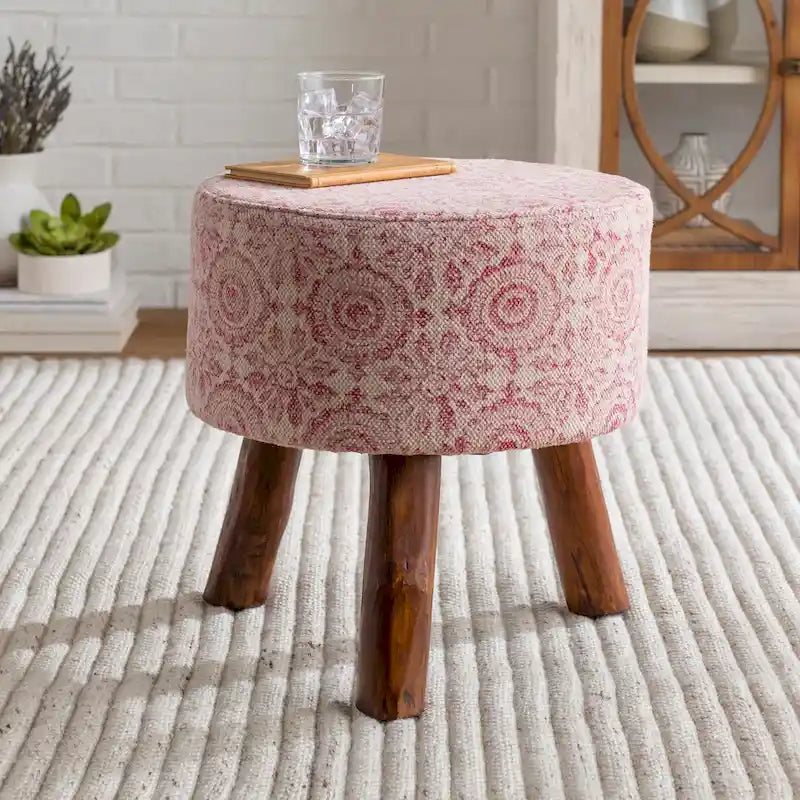 Shantanu Pink Boho Wooden Stool