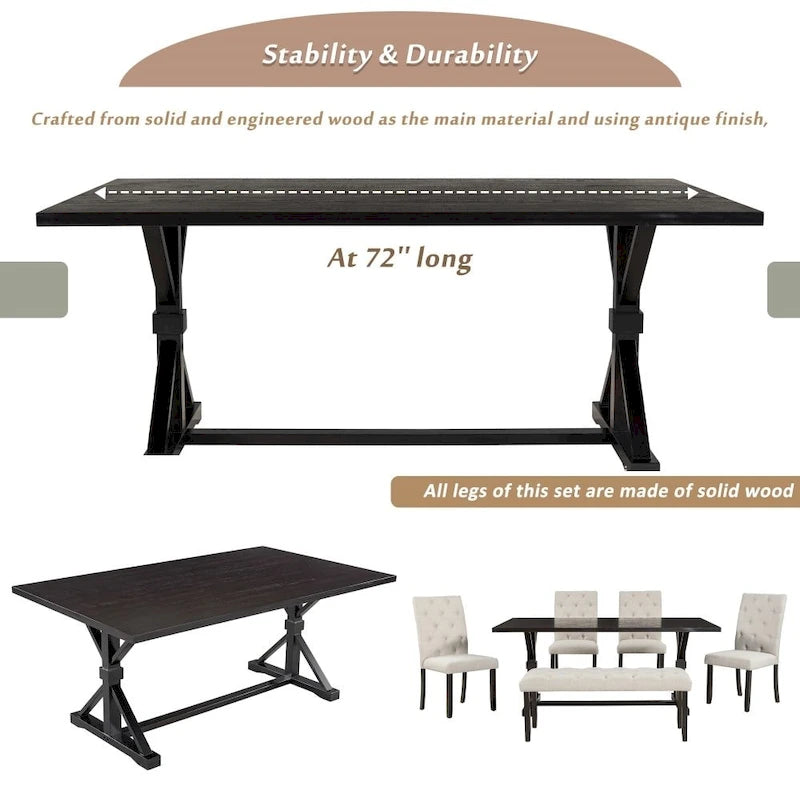 6-Piece Farmhouse Dining Table Set