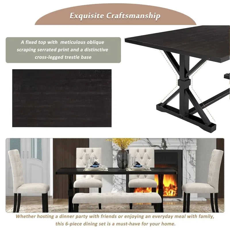 6-Piece Farmhouse Dining Table Set