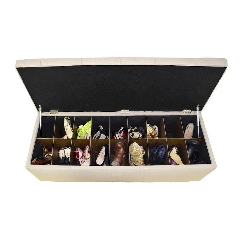 The Sole Secret Beige Button Tufted Shoe Storage Bench