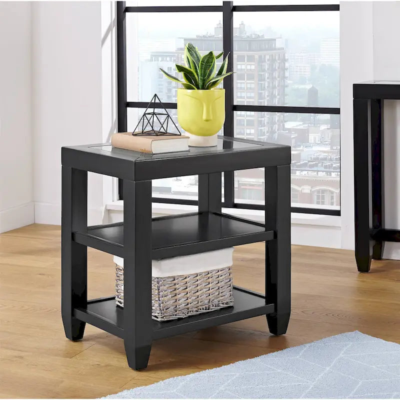 Cordero Wood and Glass Top 16-Inch Wide Chairside End Table with Shelf Storage
