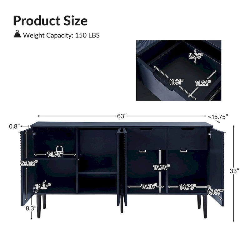 Burkart Modern 63Wide 4-Door Sideboard with Wine Rack and Metal Leg by HULALA HOME