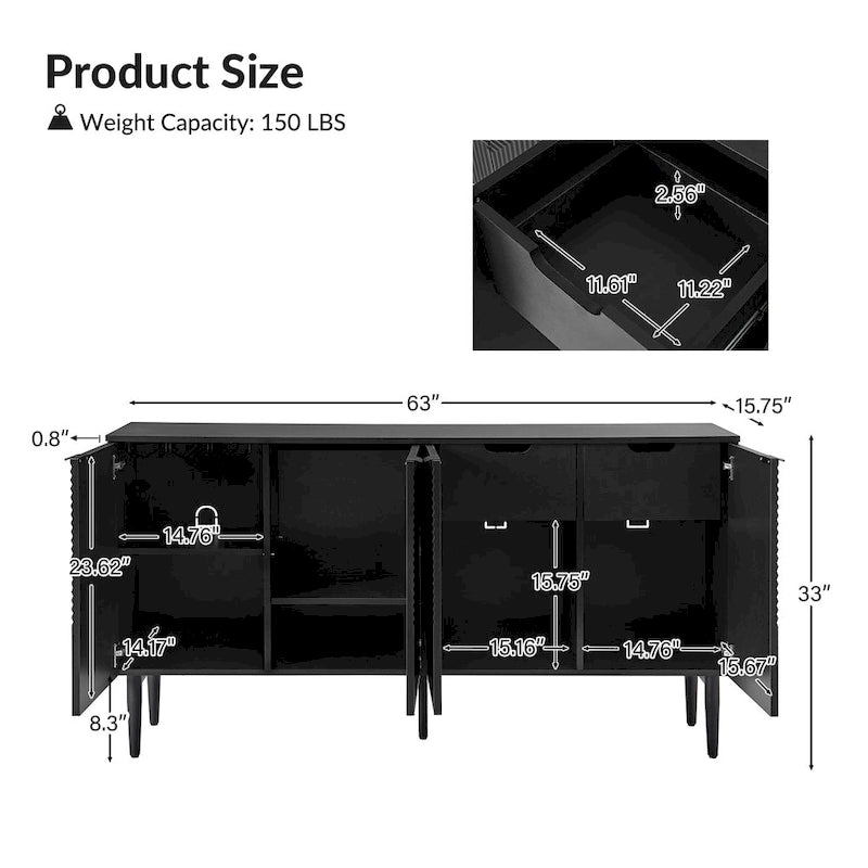 Burkart Modern 63Wide 4-Door Sideboard with Wine Rack and Metal Leg by HULALA HOME