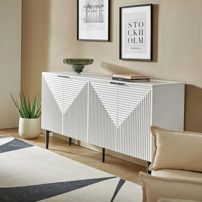 Burkart Modern 63Wide 4-Door Sideboard with Wine Rack and Metal Leg by HULALA HOME