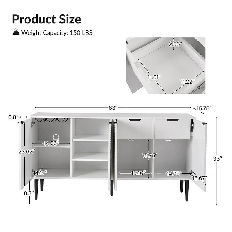 Burkart Modern 63Wide 4-Door Sideboard with Wine Rack and Metal Leg by HULALA HOME