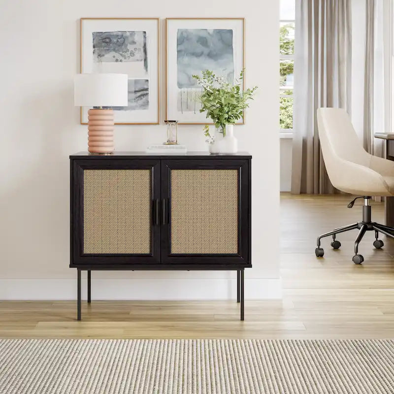 2-Door Rattan Sideboard Storage Cabinet