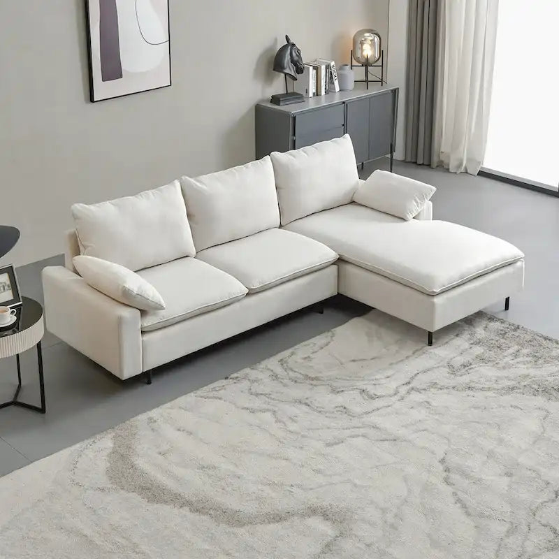 L-Shaped Linen Sectional Sofa with Chaise