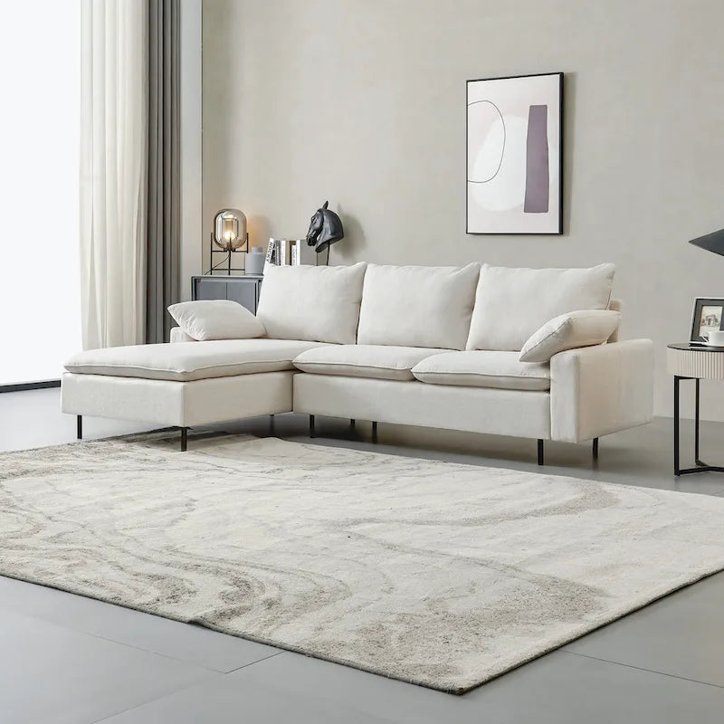 L-Shaped Linen Sectional Sofa with Chaise