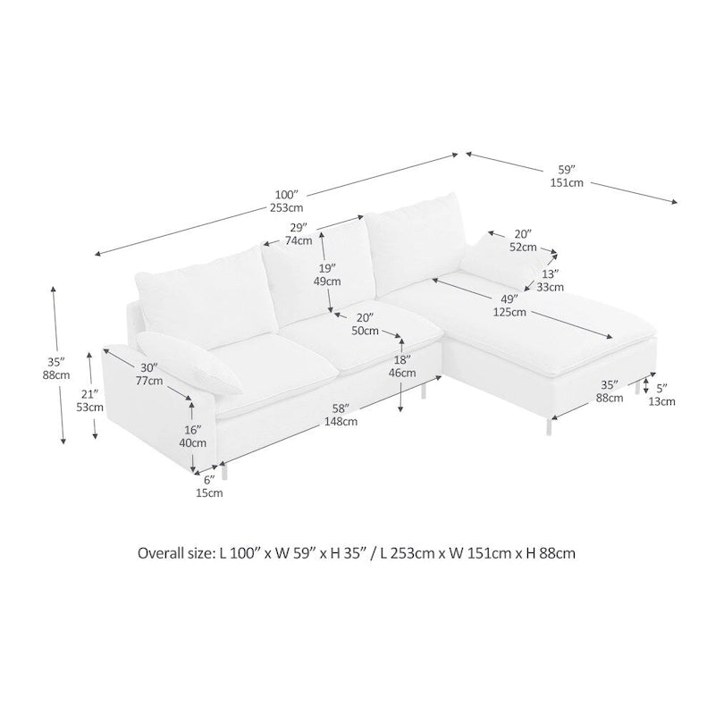 L-Shaped Linen Sectional Sofa with Chaise