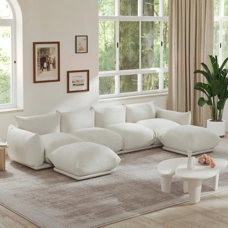Chenille Fabric Sectional Sofa U-shaped 4-seats Sofa with 2 Ottomans