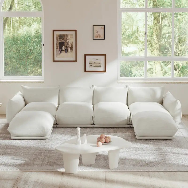 Chenille Fabric Sectional Sofa U-shaped 4-seats Sofa with 2 Ottomans