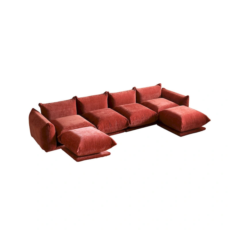 Chenille Fabric Sectional Sofa U-shaped 4-seats Sofa with 2 Ottomans