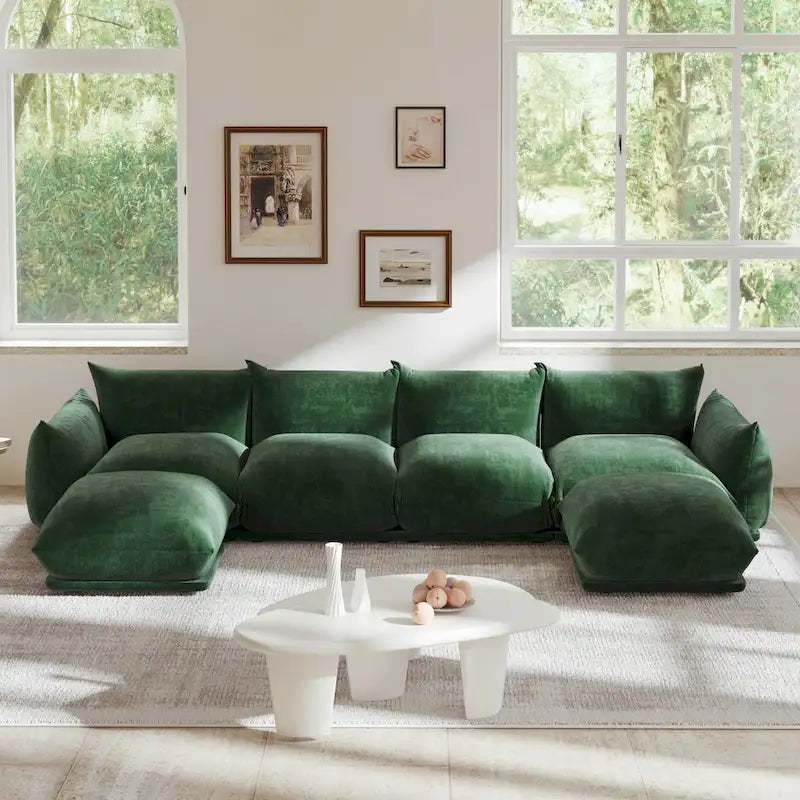 Chenille Fabric Sectional Sofa U-shaped 4-seats Sofa with 2 Ottomans