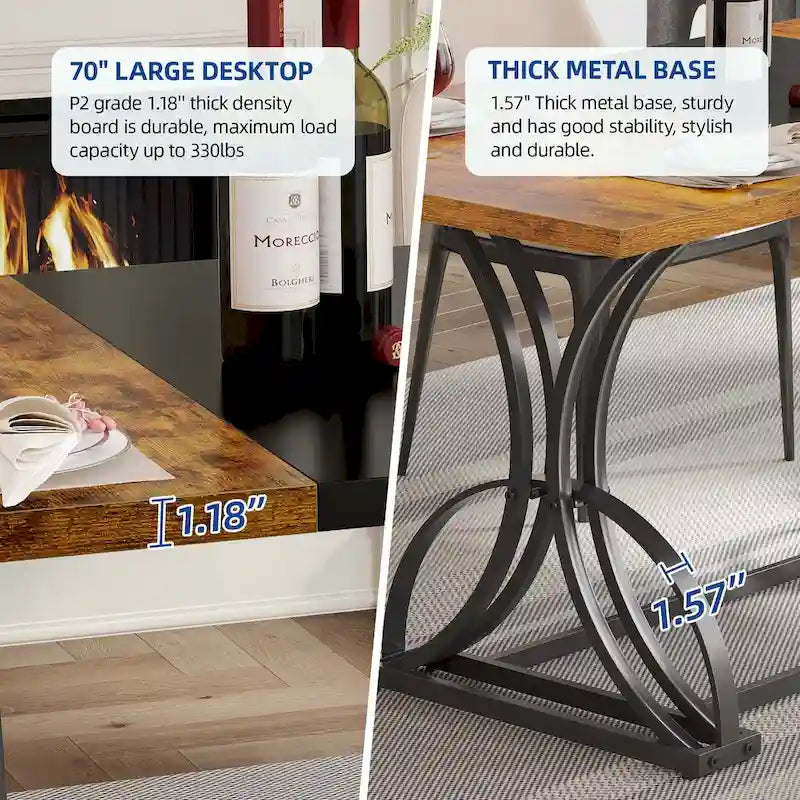 Moasis Farmhouse Rectangular Wood and Metal Dining Table for 6-8 People