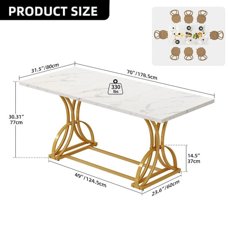 Moasis Farmhouse Rectangular Wood and Metal Dining Table for 6-8 People